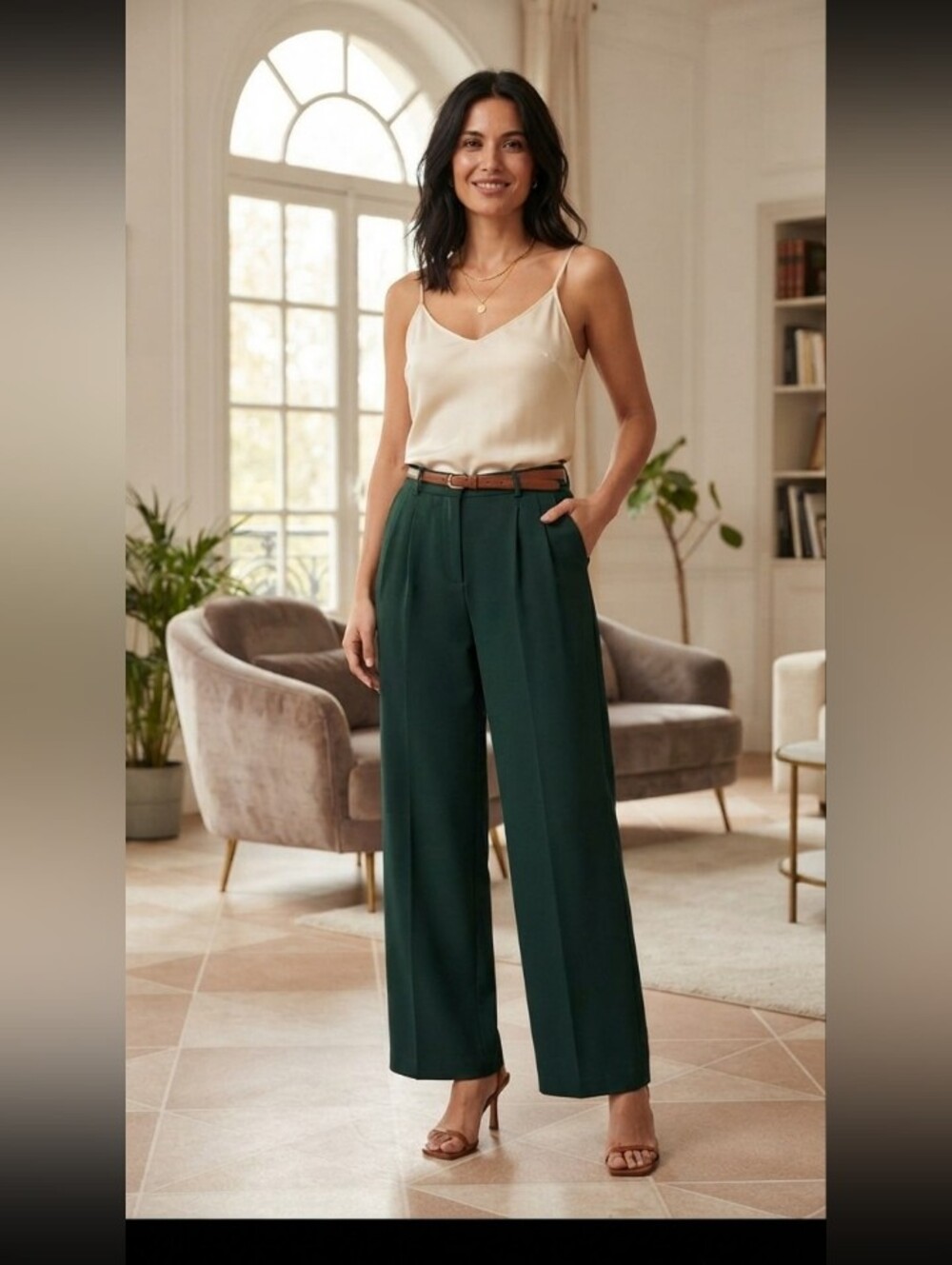 Zara Emerald Wide-Leg High-Waist Trousers